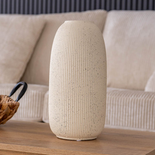 Vaso Decorativo Moderno da Interno in Ceramica – Collezione Design Elegante per Arredo Casa,Vasi Da Soggiorno, Tavolo o Salotto Soprammobile Di Design Anfora Rigata - Bianco Natural