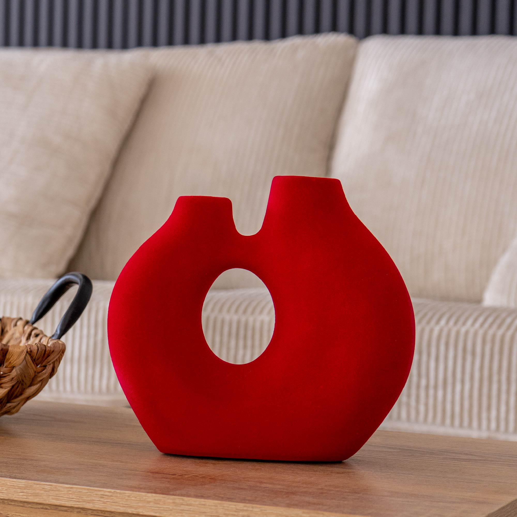 Vaso Decorativo Moderno da Interno in Ceramica – Collezione Design Elegante per Arredo Casa,Vasi Da Soggiorno, Tavolo o Salotto Soprammobile Di Design Zen - Rosso effetto Velluto