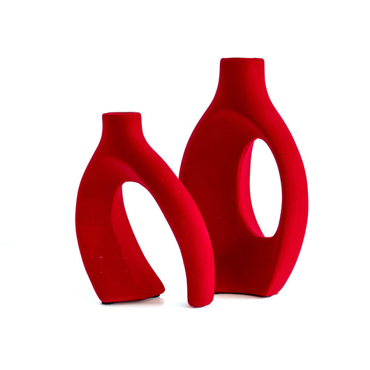 Vaso Decorativo Moderno da Interno in Ceramica – Collezione Design Elegante per Arredo Casa,Vasi Da Soggiorno, Tavolo o Salotto Soprammobile Di Design Intrecci-2Pz - Rosso effetto Velluto