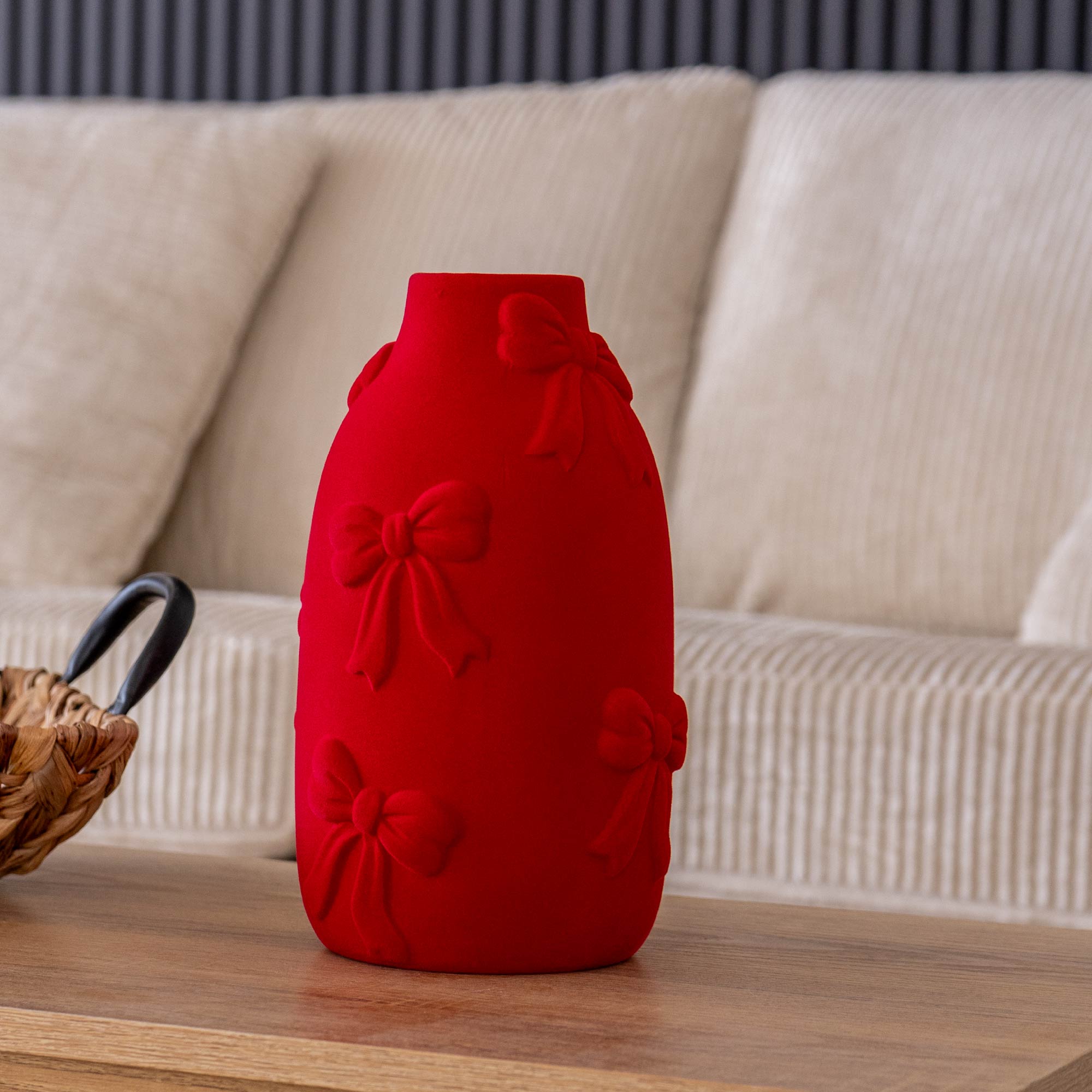 Vaso Decorativo Moderno da Interno in Ceramica – Collezione Design Elegante per Arredo Casa,Vasi Da Soggiorno, Tavolo o Salotto Soprammobile Di Design Anfora Papillon - Rosso effetto Velluto