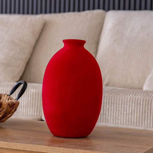 Vaso Decorativo Moderno da Interno in Ceramica – Collezione Design Elegante per Arredo Casa,Vasi Da Soggiorno, Tavolo o Salotto Soprammobile Di Design Anfora Natural - Rosso effetto Velluto