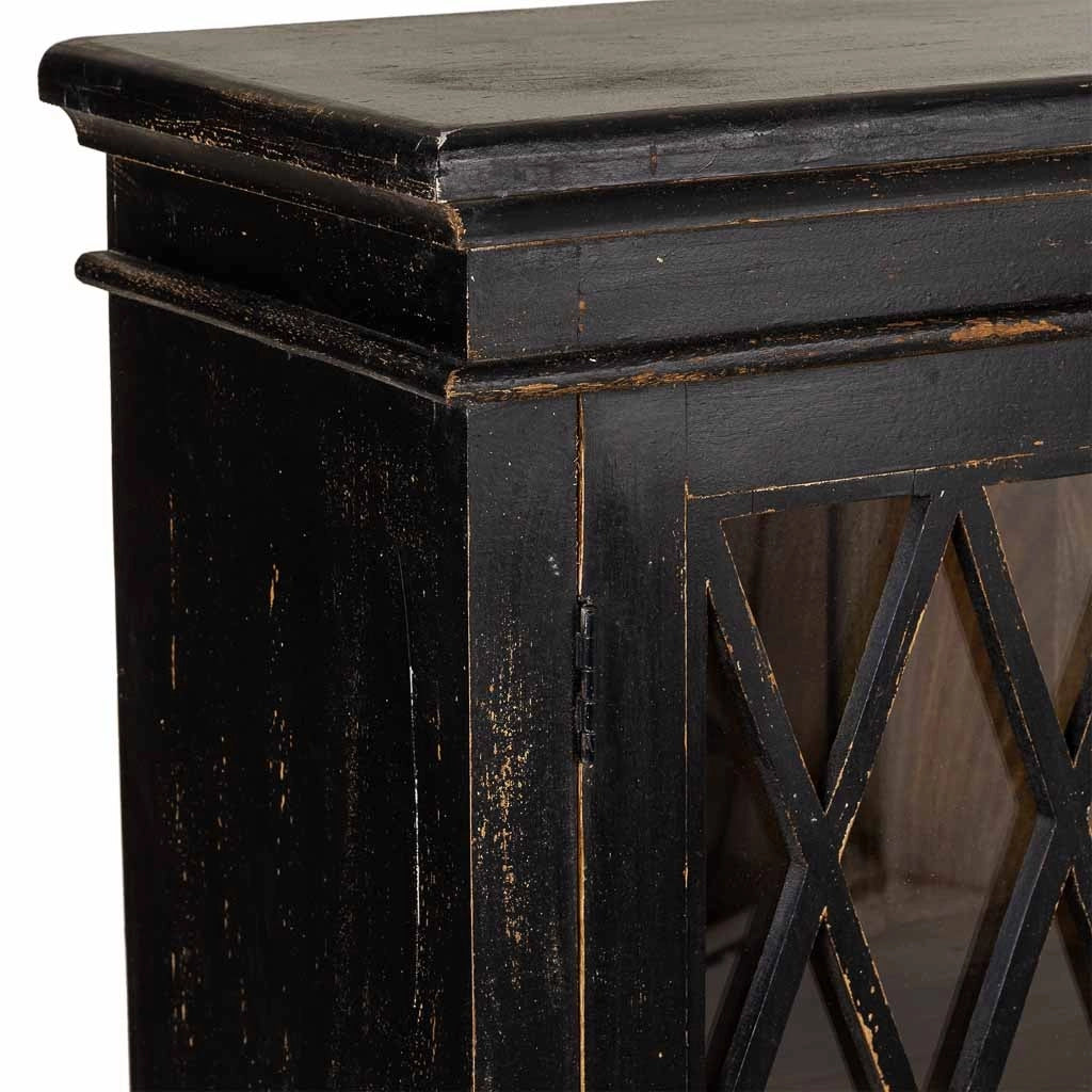 Credenza in legno e vetro artigianale nero 170x40x100