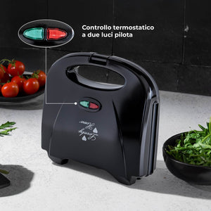 Piastra Elettrica 800W per Panini e Toast – Rivestimento Antiaderente, Termostato con Doppia Spia Luminosa, Cavo 75 cm – Certificazione CE & RoHS – 21x8x20 cm
