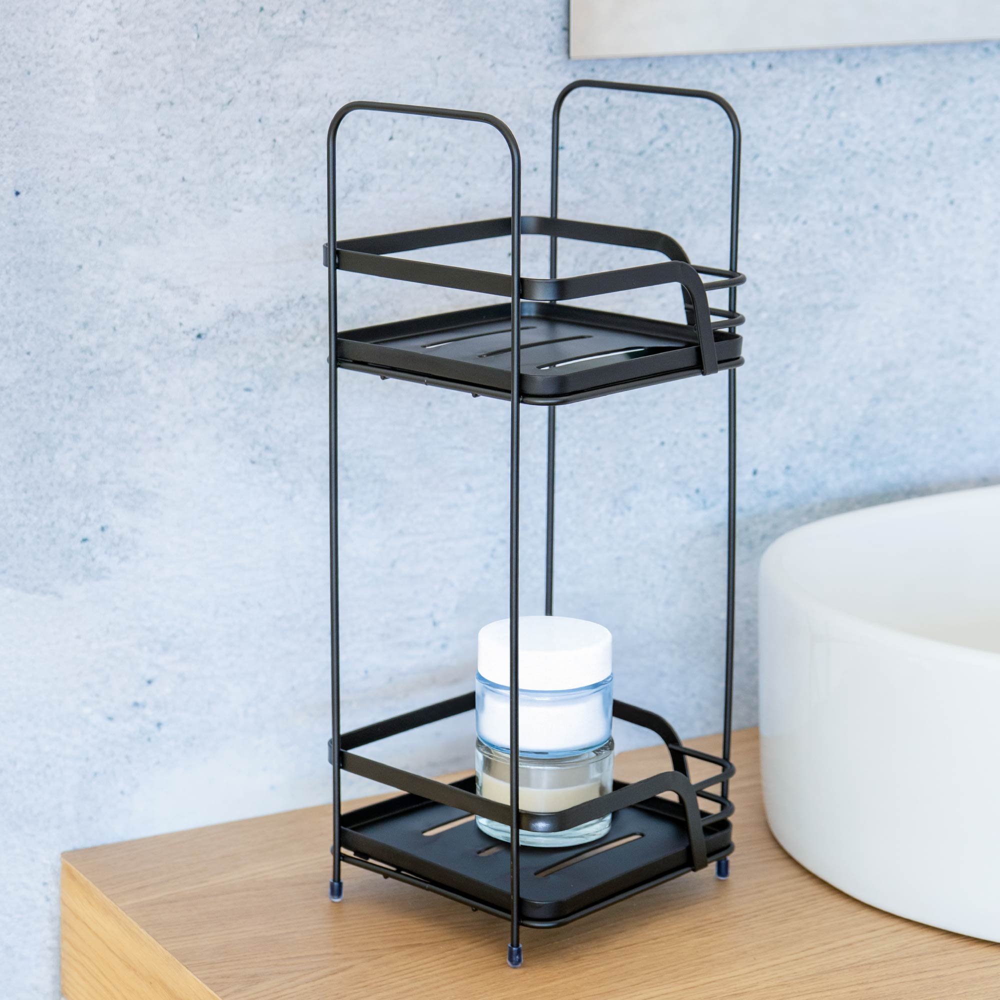 Mobiletto portaoggetti da bagno a 2 o 3 ripiani – Organizzatore bagno per salviette, sapone e accessori, scaffale salvaspazio in metallo con ripiani in plastica, già montato 2 Ripiani