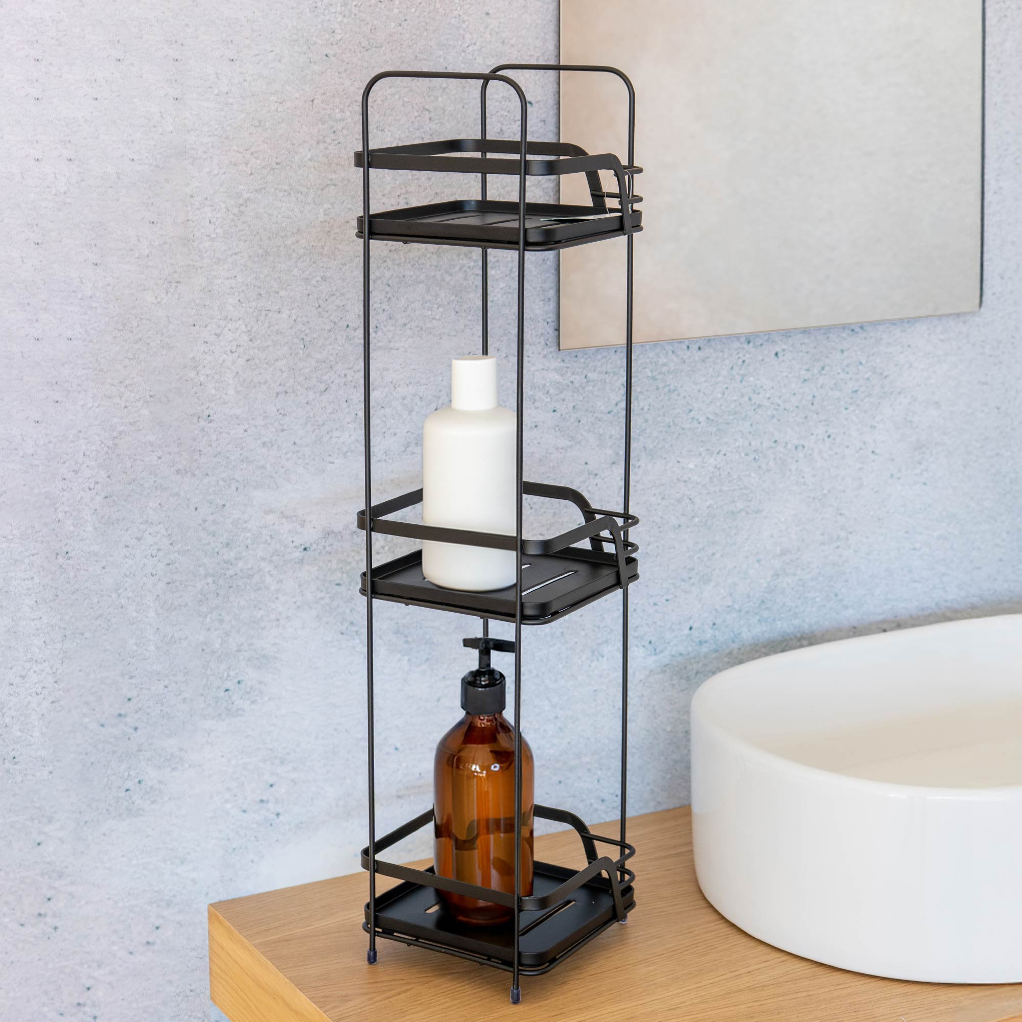 Mobiletto portaoggetti da bagno a 2 o 3 ripiani – Organizzatore bagno per salviette, sapone e accessori, scaffale salvaspazio in metallo con ripiani in plastica, già montato 3 Ripiani