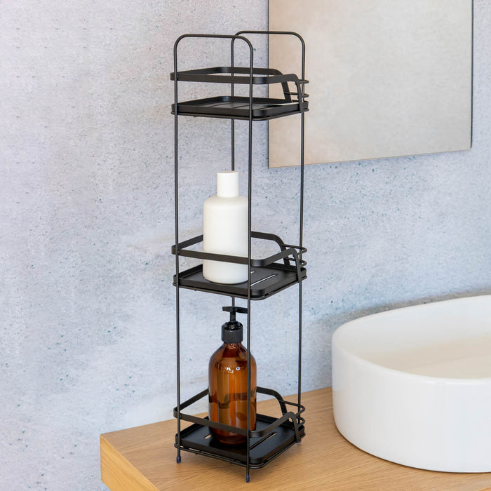 Mobiletto portaoggetti da bagno a 2 o 3 ripiani – Organizzatore bagno per salviette, sapone e accessori, scaffale salvaspazio in metallo con ripiani in plastica, già montato 3 Ripiani