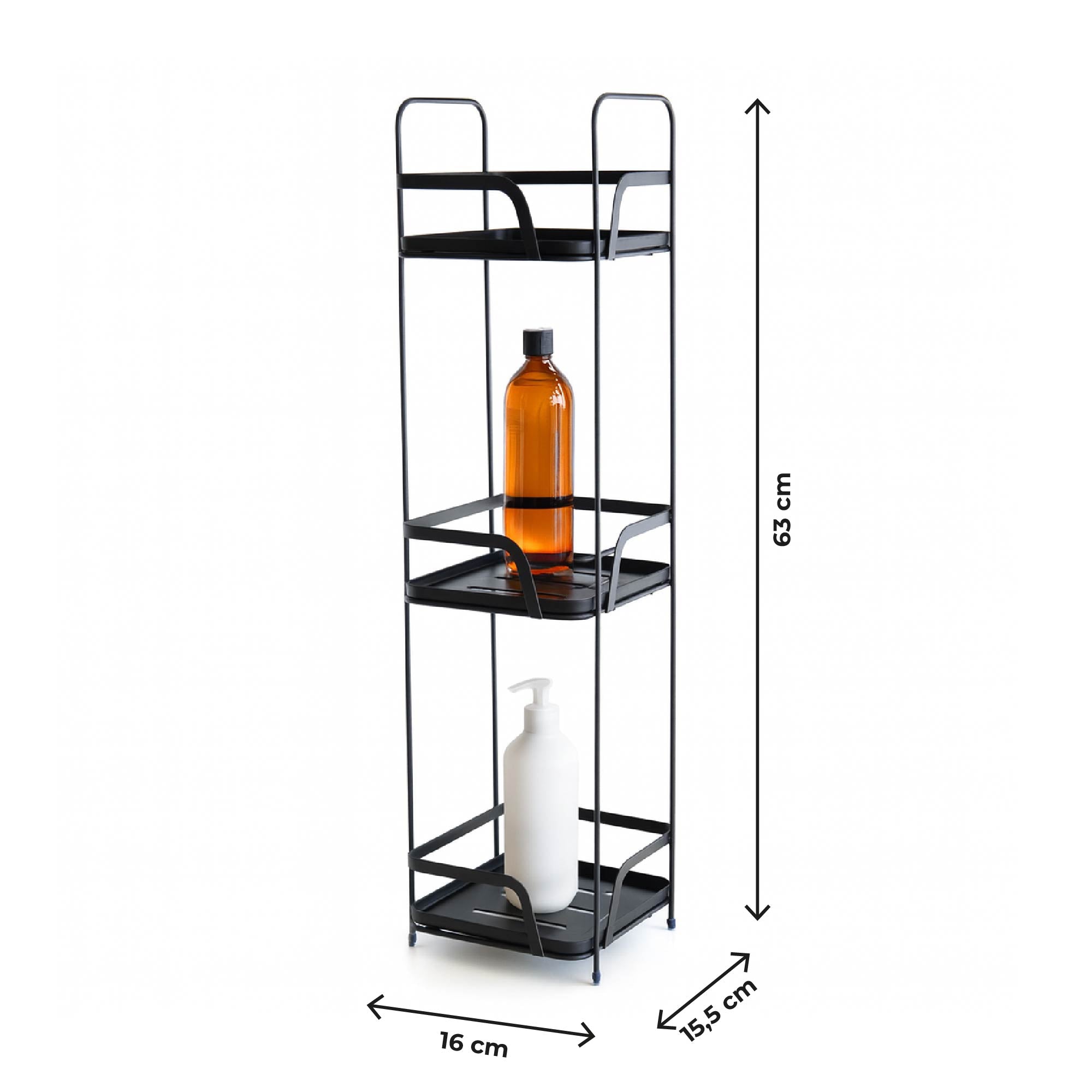 Mobiletto portaoggetti da bagno a 2 o 3 ripiani – Organizzatore bagno per salviette, sapone e accessori, scaffale salvaspazio in metallo con ripiani in plastica, già montato 3 Ripiani
