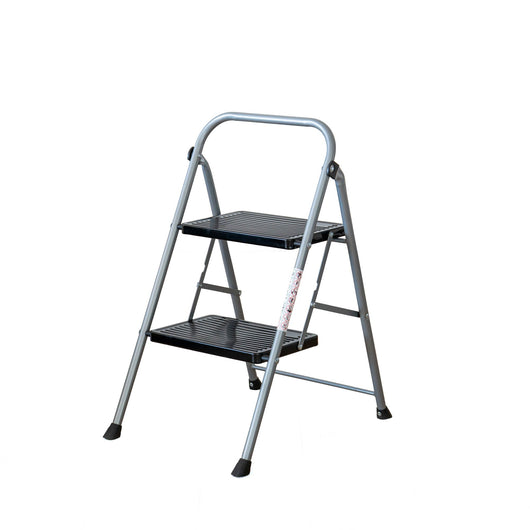 Scala pieghevole in metallo 2 o 3 gradini – Gradini e piedini antiscivolo, portata 150 kg, certificata EN 141, richiudibile e salvaspazio 2 Gradini