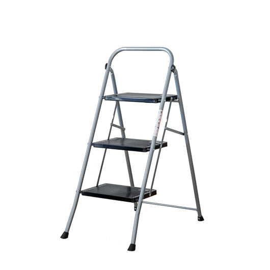 Scala pieghevole in metallo 2 o 3 gradini – Gradini e piedini antiscivolo, portata 150 kg, certificata EN 141, richiudibile e salvaspazio 3 Gradini