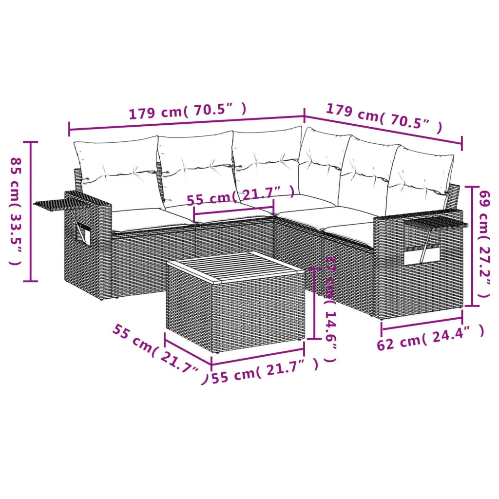 Set Divano da Giardino 6 pz con Cuscini Grigio in Polyrattan 3224562