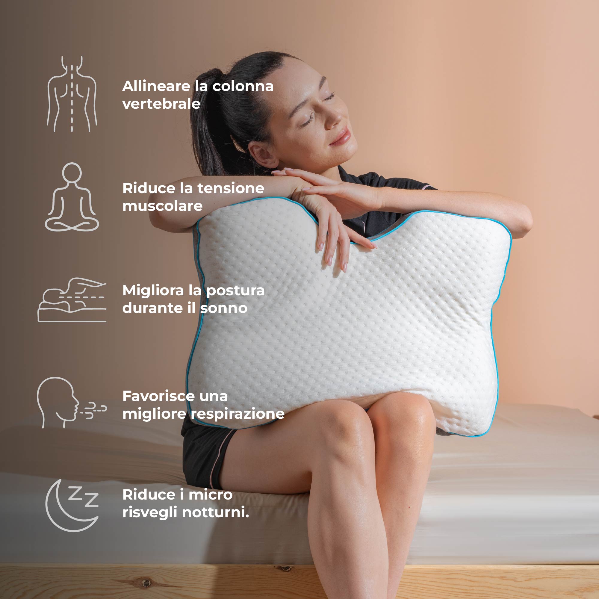 Cuscino Antirussamento Memory Foam Ergonomico 55x40x10/12 cm – Supporto Cervicale Ortopedico per Dormire su Schiena e Fianco  Federa Traspirante Rimovibile Ideale per Chi Soffre di Russamento e Dolori Cervicali