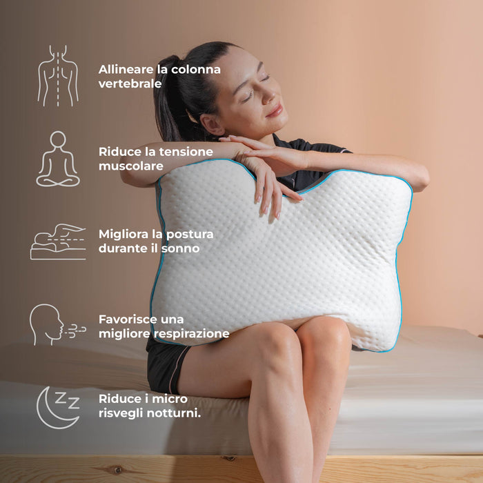 Cuscino Antirussamento Memory Foam Ergonomico 55x40x10/12 cm – Supporto Cervicale Ortopedico per Dormire su Schiena e Fianco  Federa Traspirante Rimovibile Ideale per Chi Soffre di Russamento e Dolori Cervicali