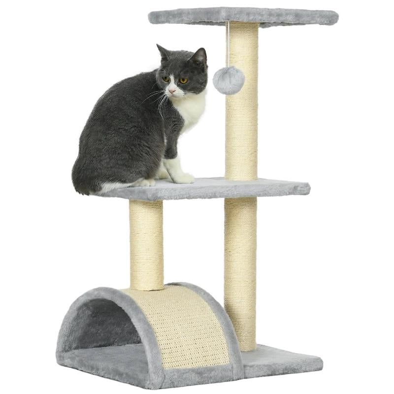 ALBERO PER GATTI A 3 LIVELLI CON TIRAGRAFFI PELUCHE E SISAL 40X35X72 CM GRIGIO CHIARO