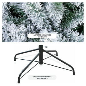 Albero di Natale Innevato Artificiale Con Effetto Neve Realistico Bianco Facile da Montare Rami Fitti Modellabili in PVC con Base in Acciaio 210 cm