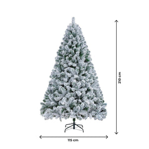 Albero di Natale Innevato Artificiale Con Effetto Neve Realistico Bianco Facile da Montare Rami Fitti Modellabili in PVC con Base in Acciaio 210 cm