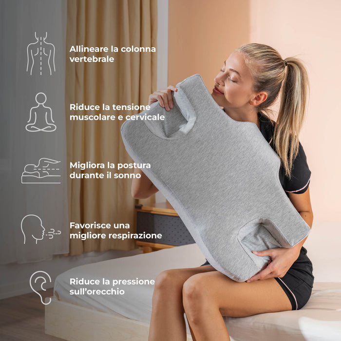 Cuscino Antirughe in Memory Foam Ergonomico 62x38x10 cm – Supporto Cervicale Ortopedico per Dormire Supini e Laterali, Anti Pressione Viso, Federa Morbida Rimovibile e Lavabile