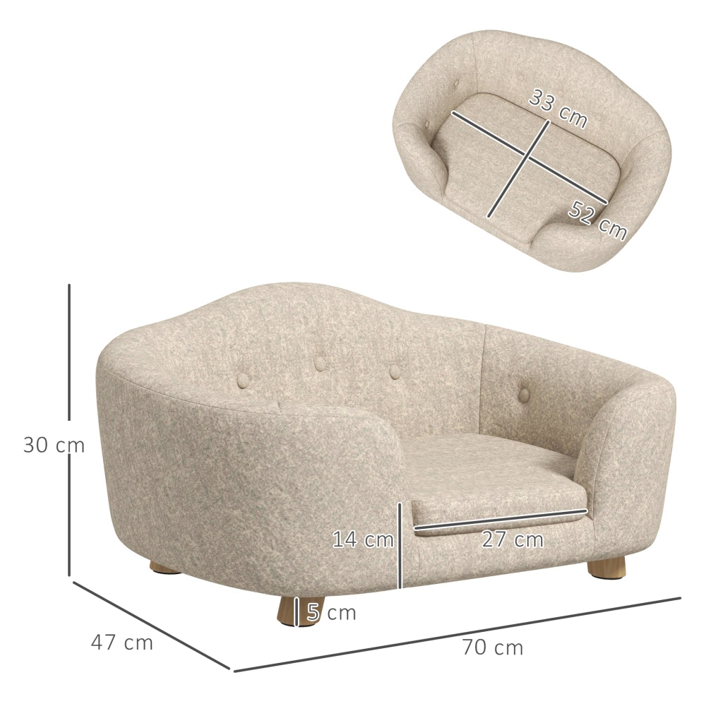 Cuccia per cani con cuscino rimovibile e lavabile struttura in legno schienale alto crema 70 × 47 × 30 cm