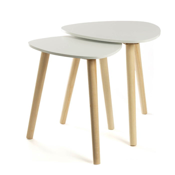 Set di 2 Tavolini da Caffè Moderni Tavolini Sovrapponibili per Salotto con Gambe in Legno di Pino e Ripiano in MDF Bianco Design Scandinavo, Facile da Montare