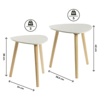 Set di 2 Tavolini da Caffè Moderni Tavolini Sovrapponibili per Salotto con Gambe in Legno di Pino e Ripiano in MDF Bianco Design Scandinavo, Facile da Montare