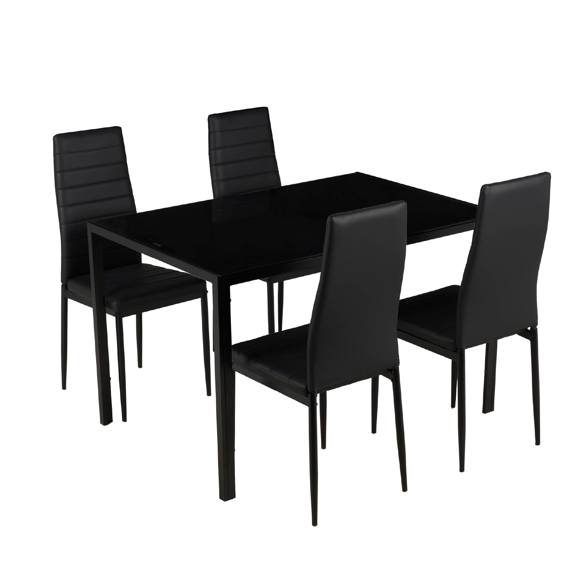 Set Sedie e Tavolo da Pranzo con Ripiano in Vetro Temperato e Sedia Imbottite in Similpelle Nera – Design Moderno, 4 o 6 Posti – Ideale per Cucina o Soggiorno   Nero - 4 Posti