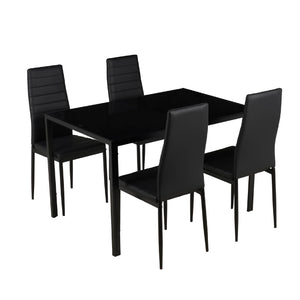 Set Sedie e Tavolo da Pranzo con Ripiano in Vetro Temperato e Sedia Imbottite in Similpelle Nera – Design Moderno, 4 o 6 Posti – Ideale per Cucina o Soggiorno   Nero - 4 Posti