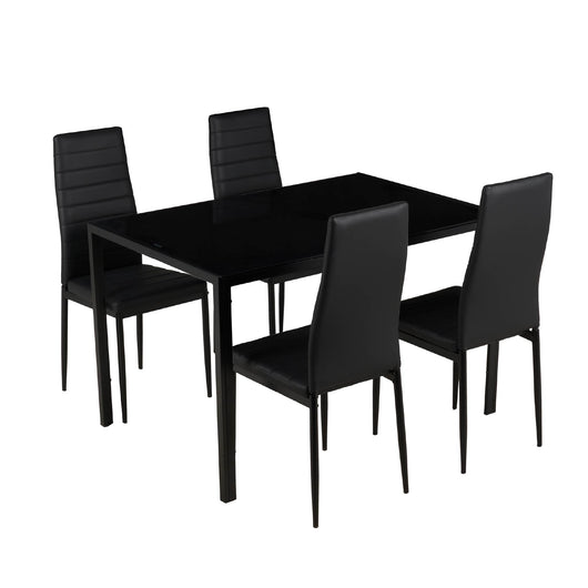Set Sedie e Tavolo da Pranzo con Ripiano in Vetro Temperato e Sedia Imbottite in Similpelle Nera – Design Moderno, 4 o 6 Posti – Ideale per Cucina o Soggiorno   Nero - 4 Posti