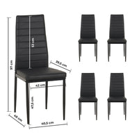 Set Sedie e Tavolo da Pranzo con Ripiano in Vetro Temperato e Sedia Imbottite in Similpelle Nera – Design Moderno, 4 o 6 Posti – Ideale per Cucina o Soggiorno   Nero - 4 Posti