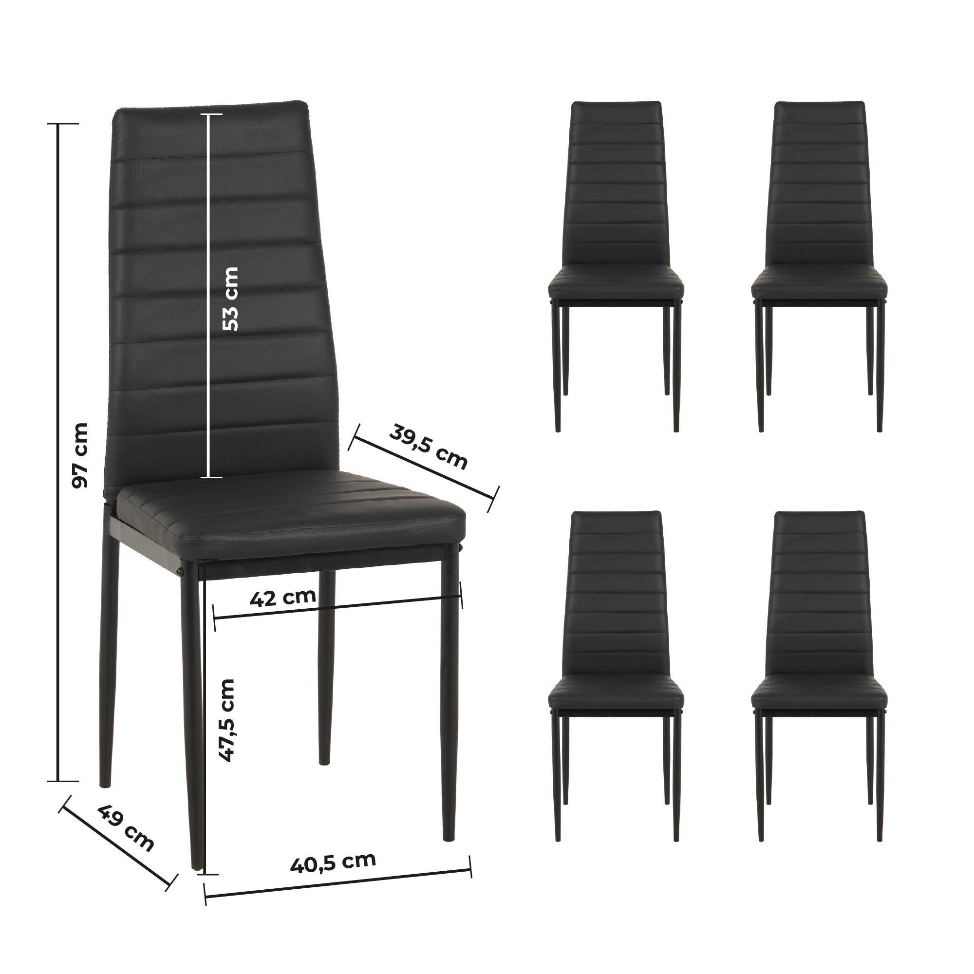 Set Sedie e Tavolo da Pranzo con Ripiano in Vetro Temperato e Sedia Imbottite in Similpelle Nera – Design Moderno, 4 o 6 Posti – Ideale per Cucina o Soggiorno   Nero - 4 Posti