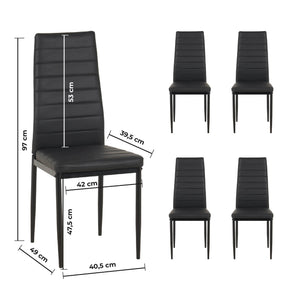 Set Sedie e Tavolo da Pranzo con Ripiano in Vetro Temperato e Sedia Imbottite in Similpelle Nera – Design Moderno, 4 o 6 Posti – Ideale per Cucina o Soggiorno   Nero - 4 Posti