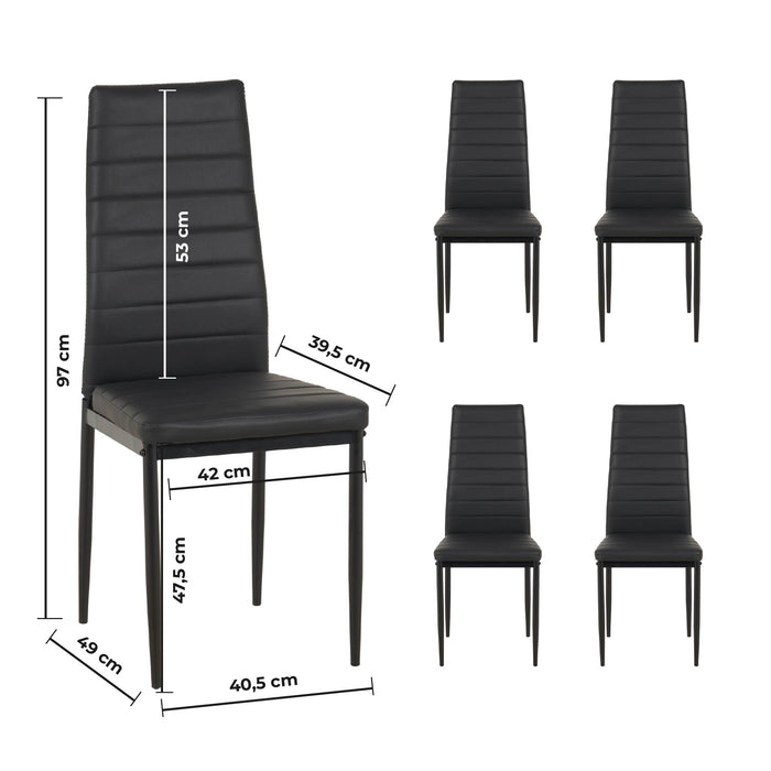 Set Sedie e Tavolo da Pranzo con Ripiano in Vetro Temperato e Sedia Imbottite in Similpelle Nera – Design Moderno, 4 o 6 Posti – Ideale per Cucina o Soggiorno   Nero - 4 Posti