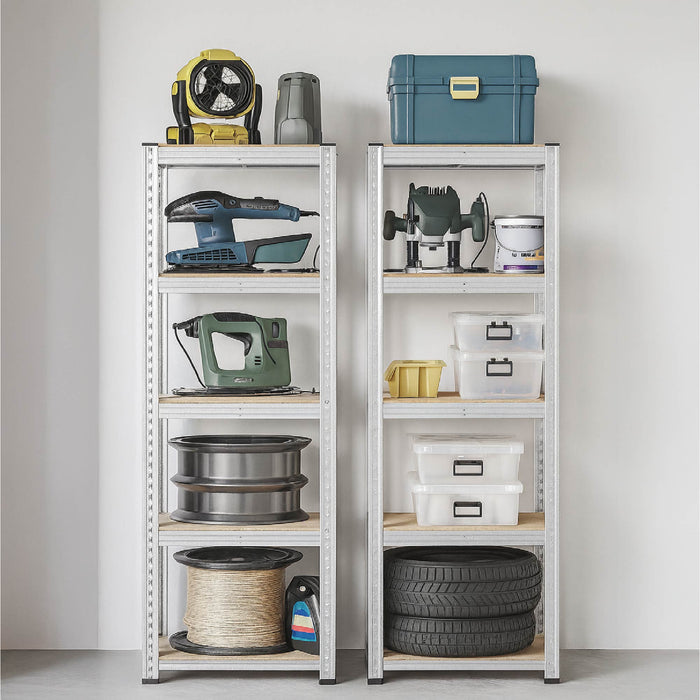 Set di 2 Scaffali in Metallo, Scaffalature a 5 Ripiani Regolabili, Senza Viti, Scaffale Salvaspazio Garage, Magazzino, Portante 875 kg 40x60x180 cm