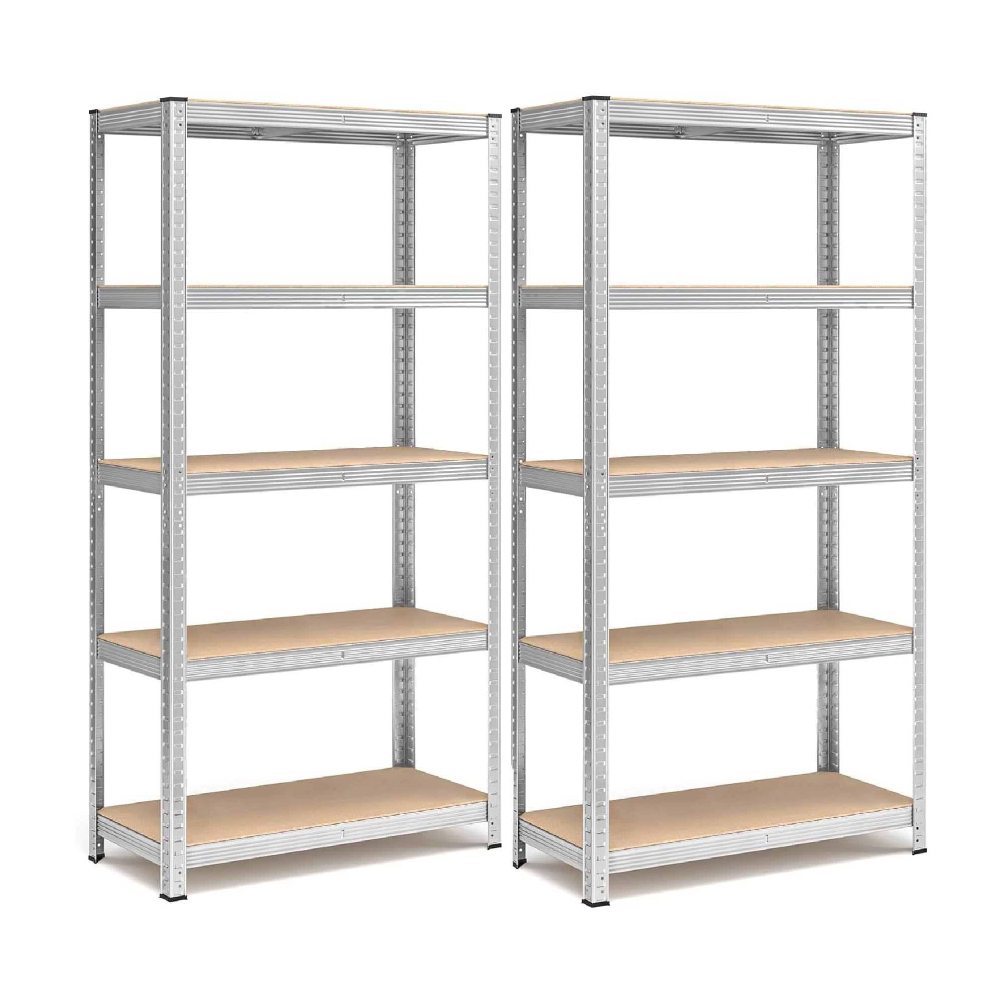 Set di 2 Scaffali in Metallo, Scaffalature a 5 Ripiani Regolabili, Senza Viti, Scaffale Salvaspazio Garage, Magazzino, Portante 875 kg 40x90x180 cm