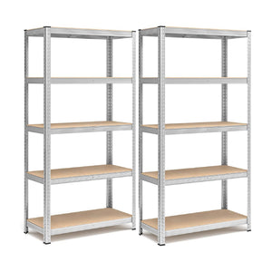 Set di 2 Scaffali in Metallo, Scaffalature a 5 Ripiani Regolabili, Senza Viti, Scaffale Salvaspazio Garage, Magazzino, Portante 875 kg 40x90x180 cm