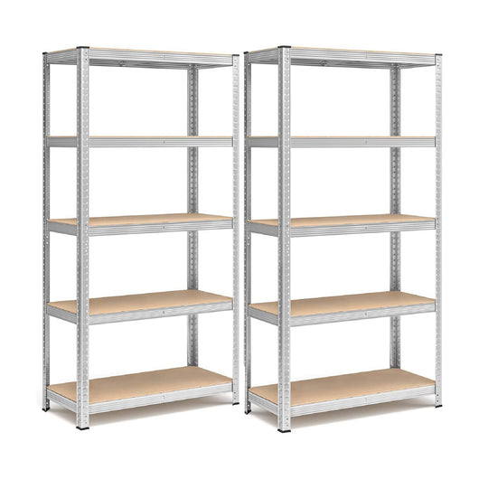 Set di 2 Scaffali in Metallo, Scaffalature a 5 Ripiani Regolabili, Senza Viti, Scaffale Salvaspazio Garage, Magazzino, Portante 875 kg 40x90x180 cm
