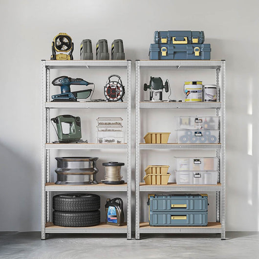 Set di 2 Scaffali in Metallo, Scaffalature a 5 Ripiani Regolabili, Senza Viti, Scaffale Salvaspazio Garage, Magazzino, Portante 875 kg 40x90x180 cm