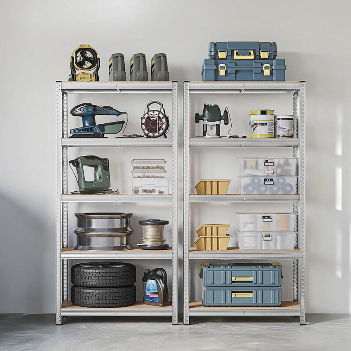 Set di 2 Scaffali in Metallo, Scaffalature a 5 Ripiani Regolabili, Senza Viti, Scaffale Salvaspazio Garage, Magazzino, Portante 875 kg 40x90x180 cm