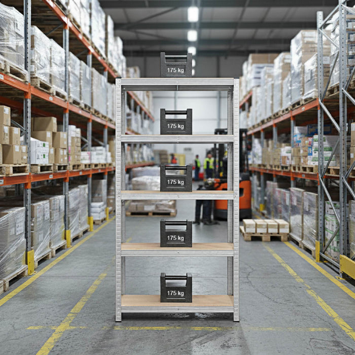 Set di 2 Scaffali in Metallo, Scaffalature a 5 Ripiani Regolabili, Senza Viti, Scaffale Salvaspazio Garage, Magazzino, Portante 875 kg 40x90x180 cm