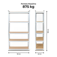 Set di 2 Scaffali in Metallo, Scaffalature a 5 Ripiani Regolabili, Senza Viti, Scaffale Salvaspazio Garage, Magazzino, Portante 875 kg 40x90x180 cm
