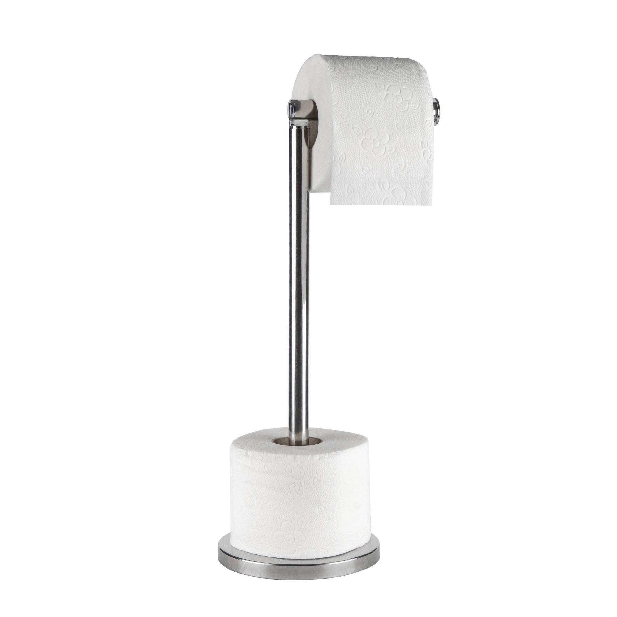 Portarotolo Carta Igienica da Pavimento in Acciaio Inox – Porta Rotoli WC Moderno con Base Stabile Antiscivolo – Fino a 4 Rotoli (1+3) – Design Elegante per Bagno, Casa e Hotel
