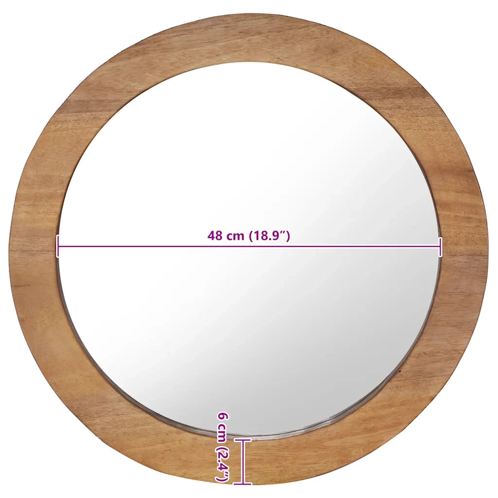 Specchio da Parete-Specchio a Muro-Specchio Decorativo 60 cm in Legno di Teak Rotondo 189015