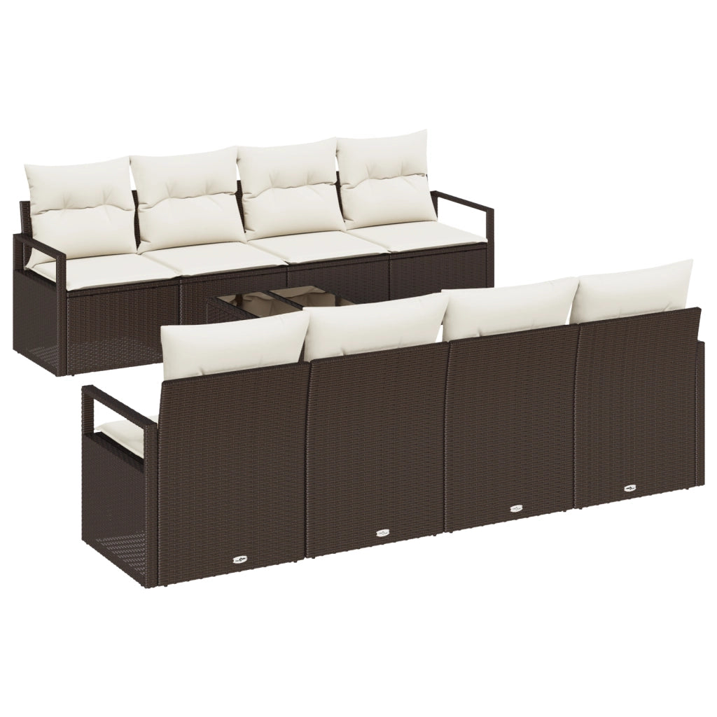 Set Divano da Giardino  9 Pezzi con Cuscini Rattan Marrone