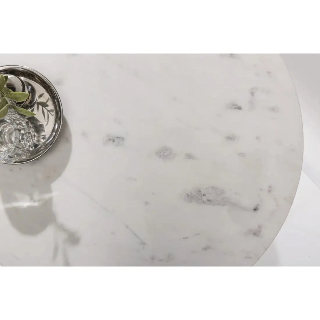Tavolino basso rotondo VINTORA in marmo bianco e metallo argentato – tavolino pieghevole di design moderno ed elegante