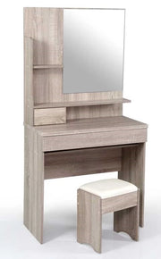 MOBILE TOLETTA CON SPECCHIO SGABELLO CASSETTO E TAVOLO 80X40X155CM ROVERE