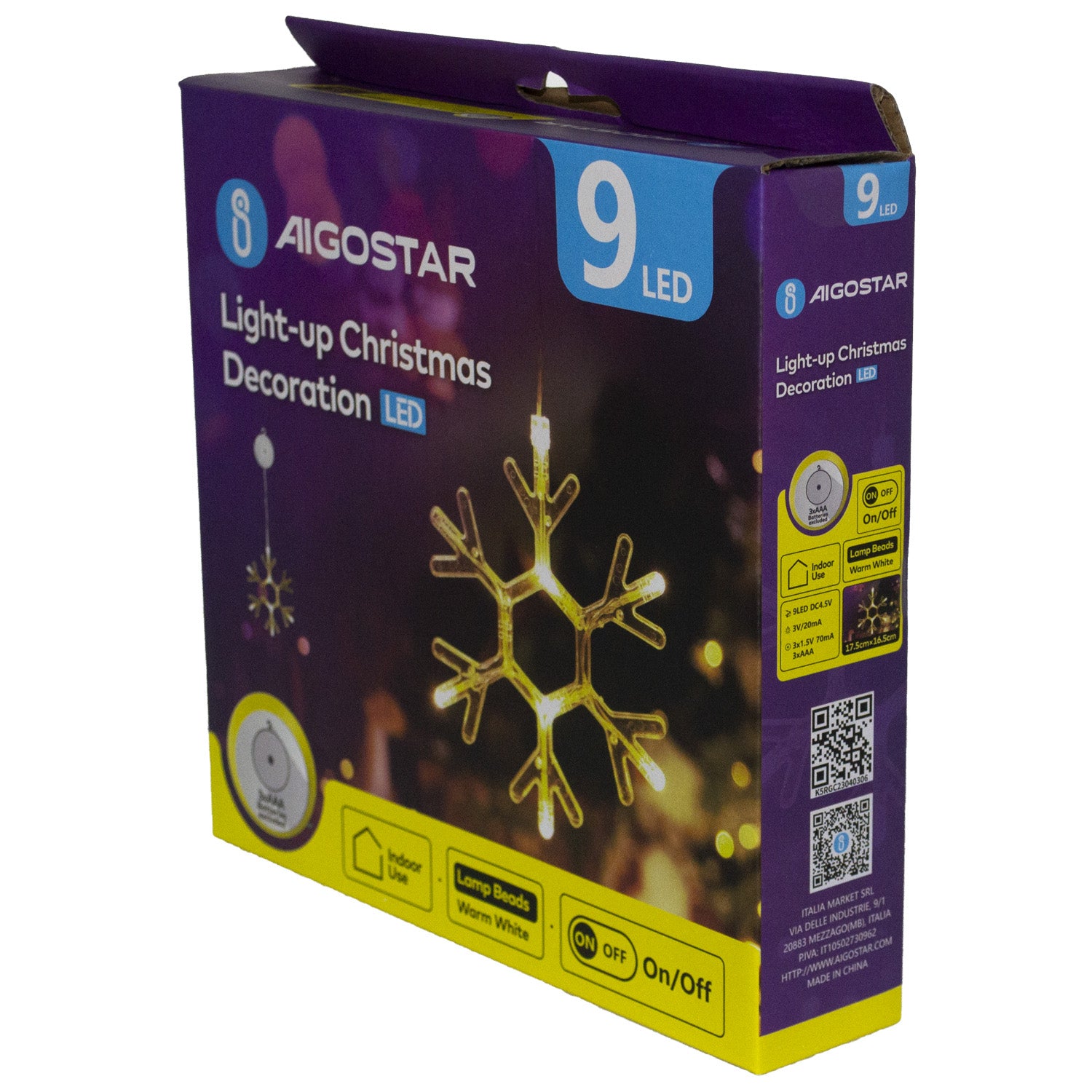 LUCE DECORAZIONE NATALIZIA 9 LED FIOCCO DI NEVE