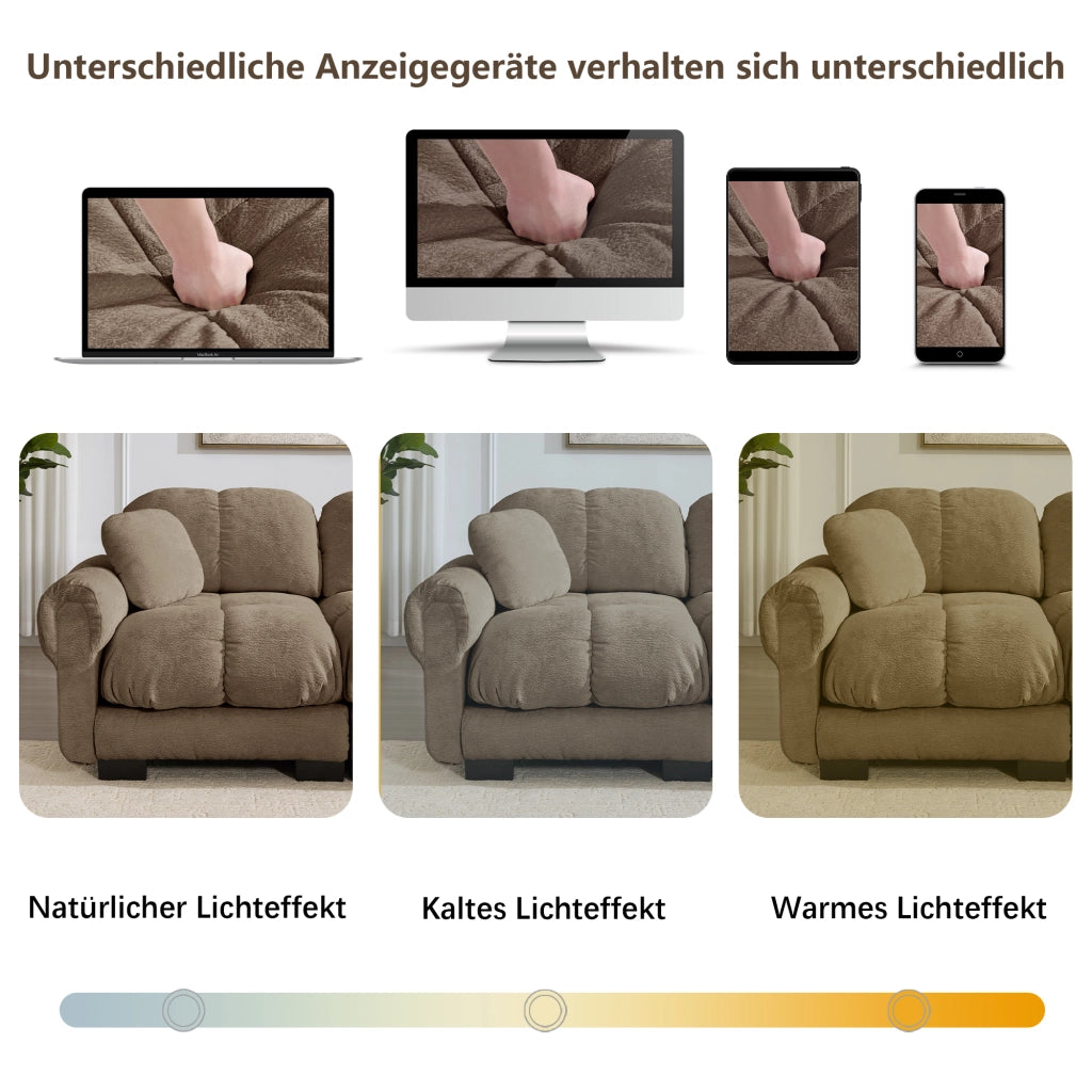 Divano a 2 posti modulare in ciniglia con cuscini trapuntati e schienale ergonomico marrone 190 × 86 × 90 cm