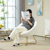 Poltroncina da Camera in Finta Pelliccia con Gambe in Metallo, 75x66x79 cm, Bianco