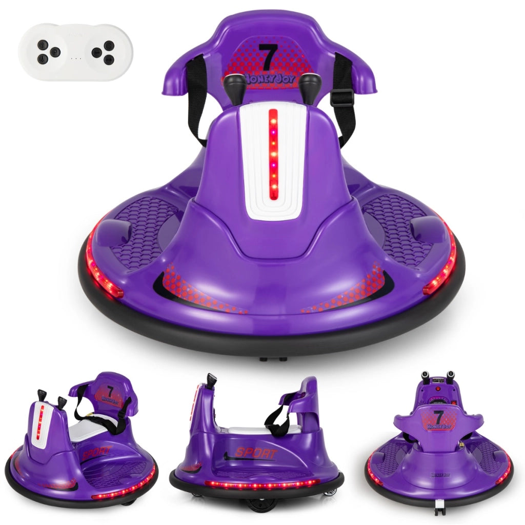 Autoscontro elettrico a batteria con doppio joystick telecomando luci a LED, Autoscontro per bambini Viola