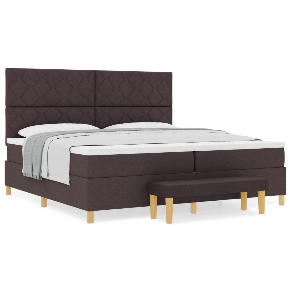 Letto con Box Spring con Materasso e Panchetta Marrone Scuro 200x200 cm Tessuto