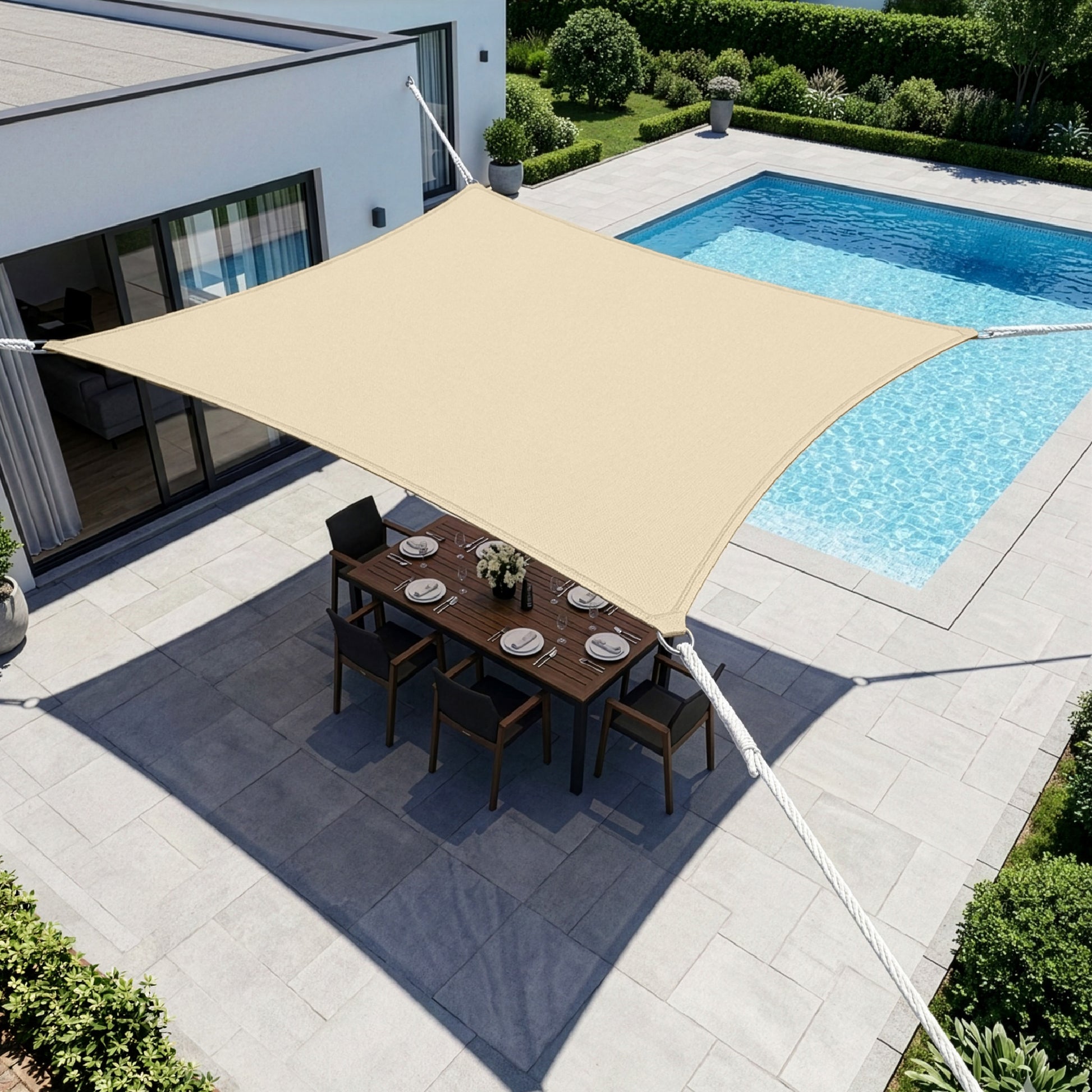 Tenda a Vela Ombreggiante Impermeabile con Anelli Rinforzati Copertura Sole per Giardino Terrazzo Balcone Patio Diverse Forme e Misure Beige - Quadrata3x3 Metri
