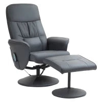 Poltrona massaggiante con poggiapiedi, Sedia ergonomica con 10 punti vibromassaggio, Ecopelle, 76 x 81 x 105 cm, Grigio scuro